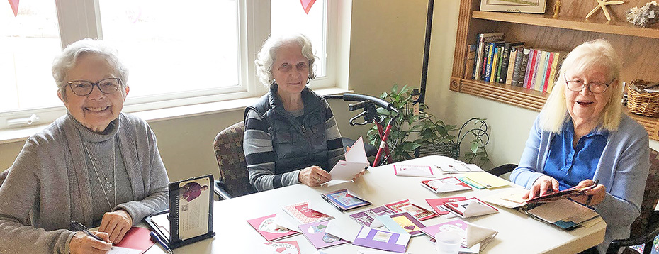 Community friend Kay donated handmade valentines for Park Place folks to send to friends and family