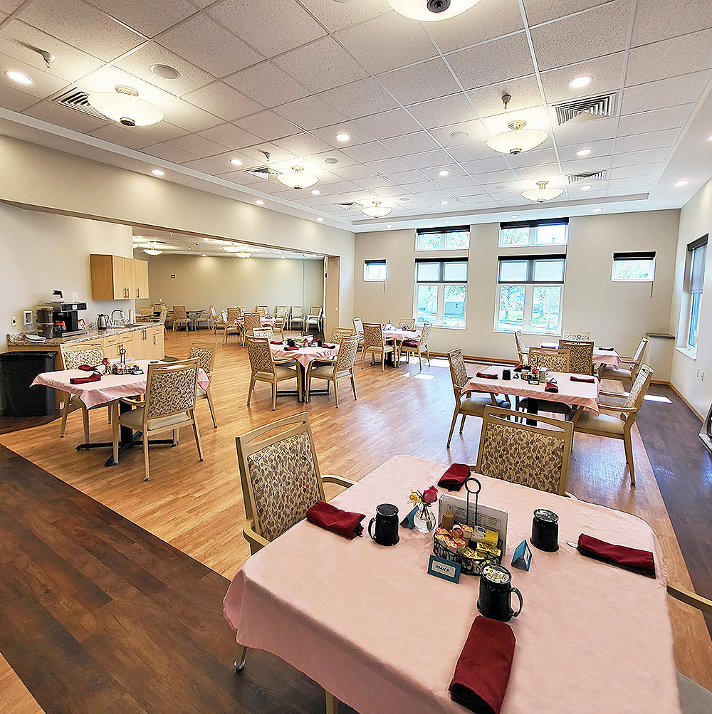 Park Place Assisted Living Dining Room is filled with light