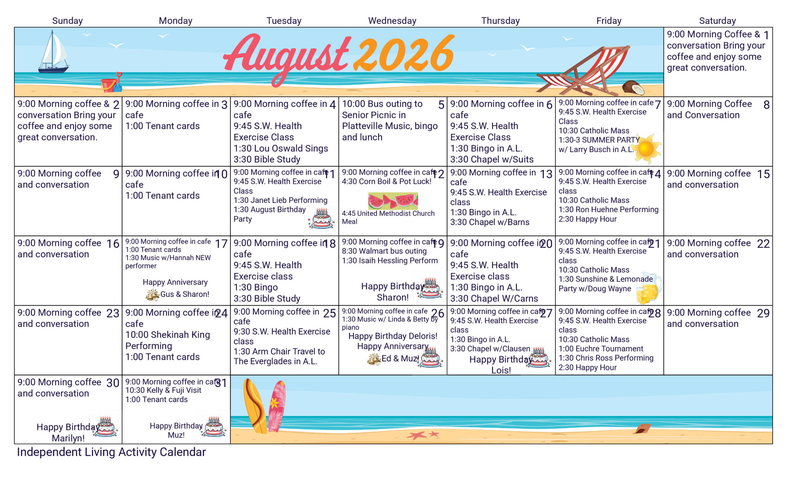Park Place Apartments August 2026 calendar